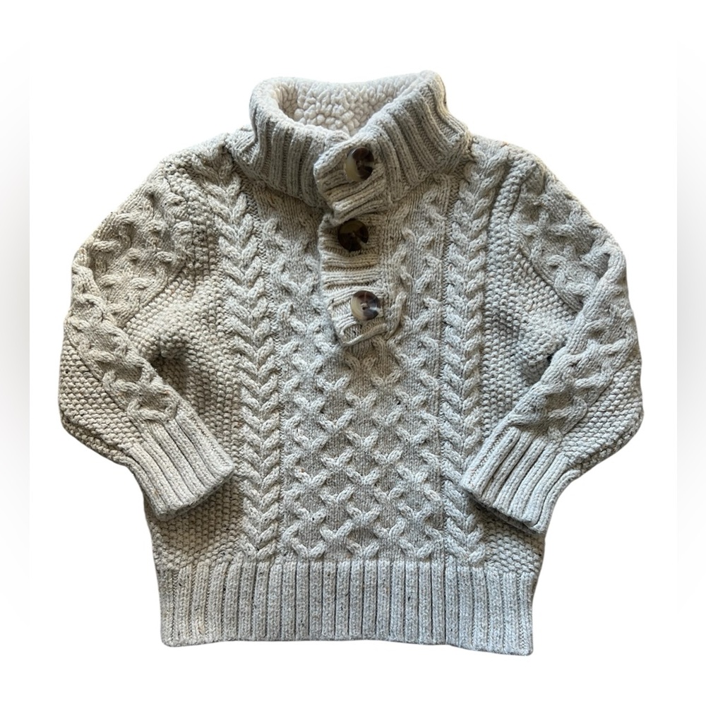 Cat & Jack Toddler Boys Cream Mock Neck Cable Knit Sweater | 2T
